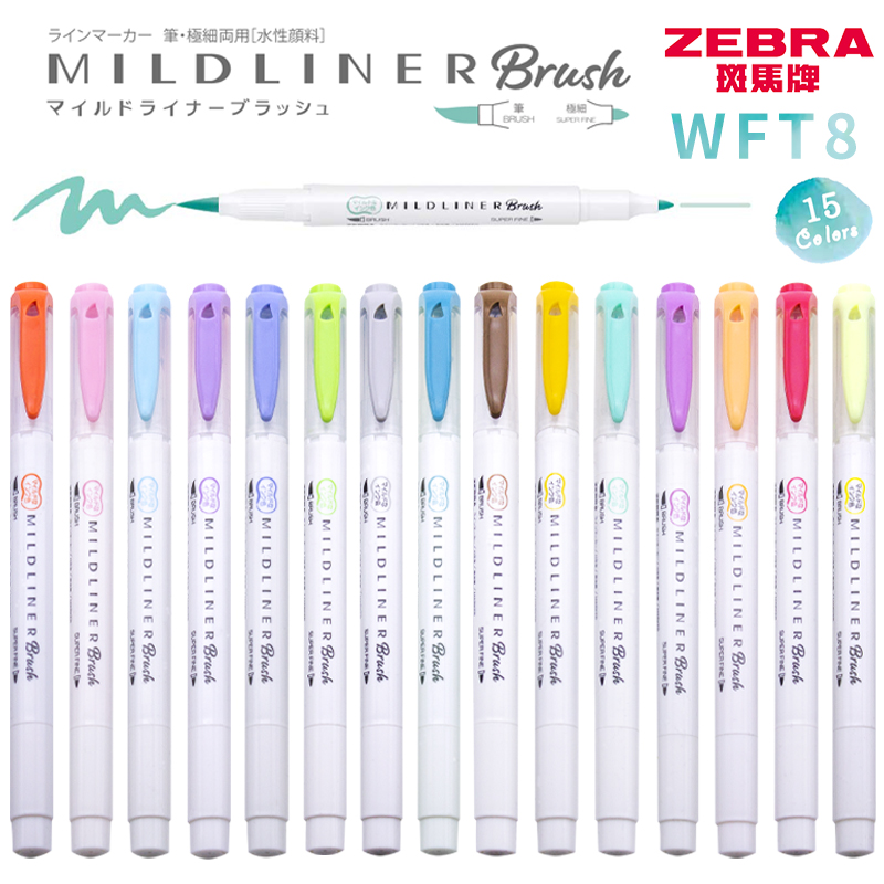 Zebra Pen Mildliner - Zebra-pluma de pincel WFT8, marcador de