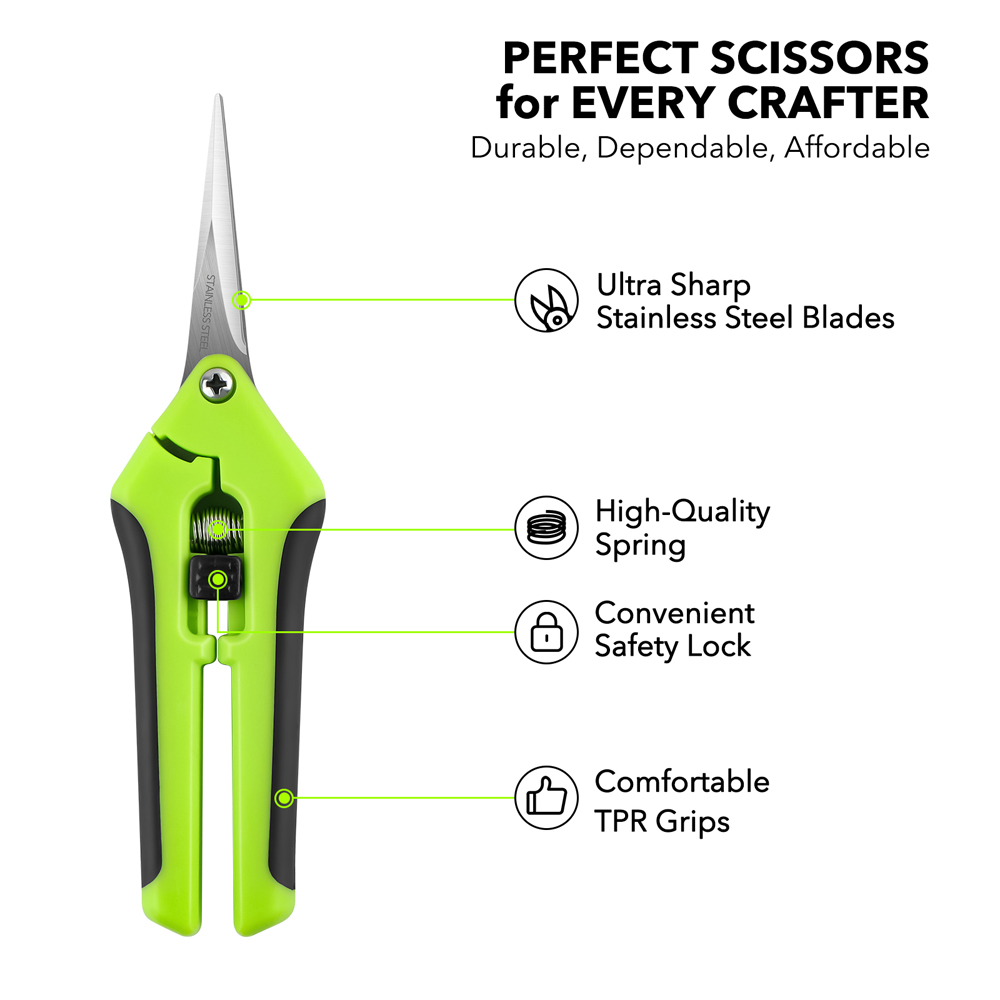Scissors Stainless Craft - Tijeras ergonómicas de acción de resorte,